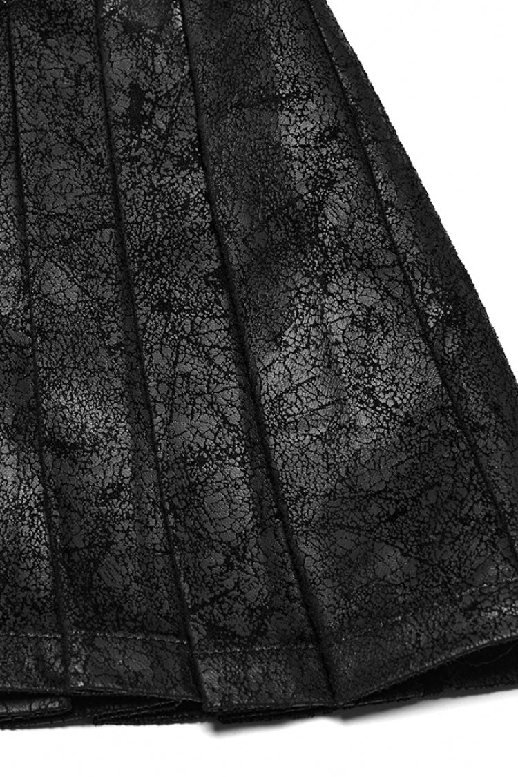 Black Faux Leather Pleated Stitching Women's Punk Skirt - Product - 6