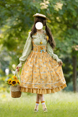 Yellow [Gardening Sunflower] Sleeveless Print Ruffle Bowknot Sweet Elegant Uplift Lolita Jsk Dress - Product - 12