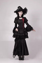 Black  [Letters & Poems · Twilight] Multi-Layered Jacquard Ruffled Witch Gothic Lolita Skirt 2 Versions - Product - 20