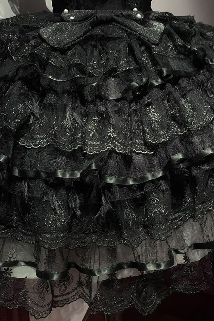 Black [Ballad of Feathers] Sleeveless Multi-Layered Ruffle Hanayome Bowknot Gothic Lolita Jsk Dress - Product - 2