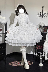 [Love Feather] Multi-Layered Hanayome Bowknot Lace Sweet Gorgeous Lolita Jsk Dress 4 Colors - White - 7