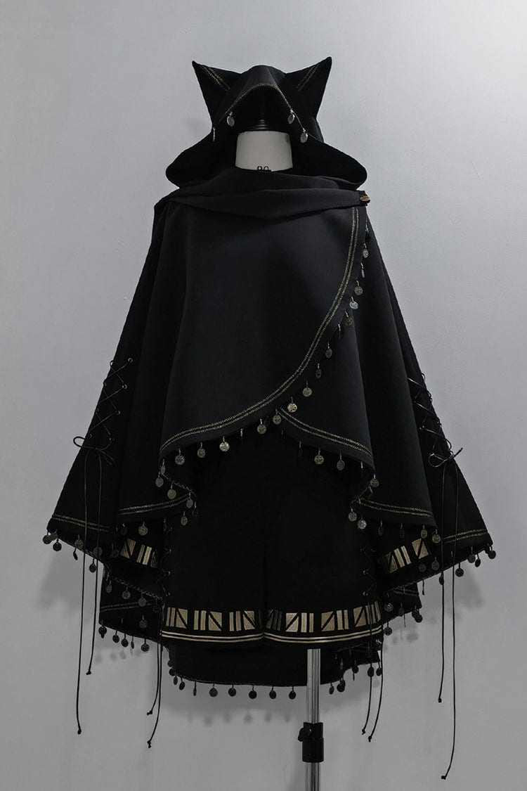 Black [Black Cat] Embroidery Cat Ears Hooded Ouji Gothic Prince Handsome Lolita Cloak - Product - 3