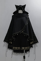 Black [Black Cat] Embroidery Cat Ears Hooded Ouji Gothic Prince Handsome Lolita Cloak - Product - 3
