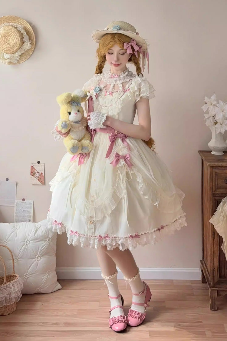 Yellow [Sakura’s Spring Resonance] Sleeveless Ruffled Bow Sweet Lolita Jsk Dress (Short Version) - Product - 5