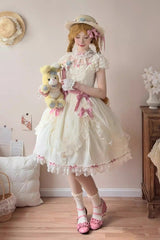 Yellow [Sakura’s Spring Resonance] Sleeveless Ruffled Bow Sweet Lolita Jsk Dress (Short Version) - Product - 5