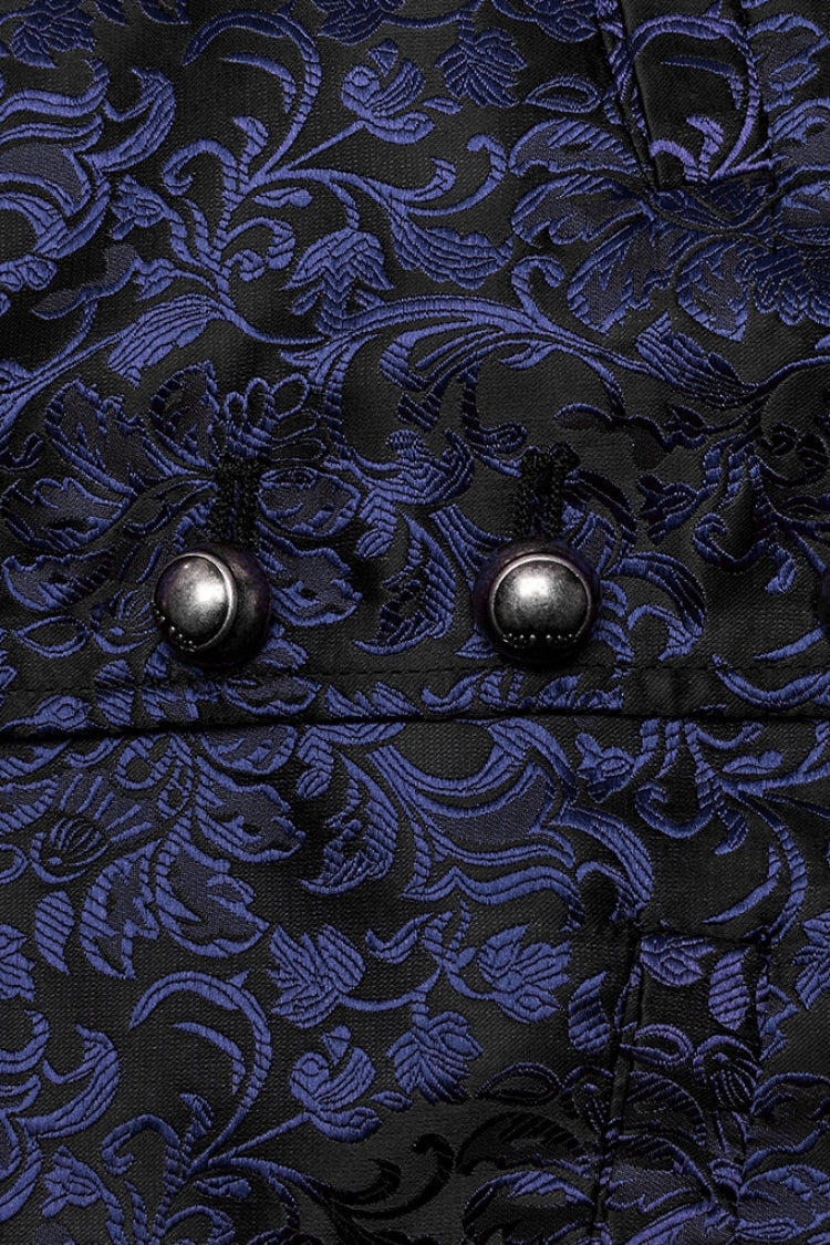 Black/Blue V Collar Jacquard Lace-Up Men's Gothic Vest - Product - 8