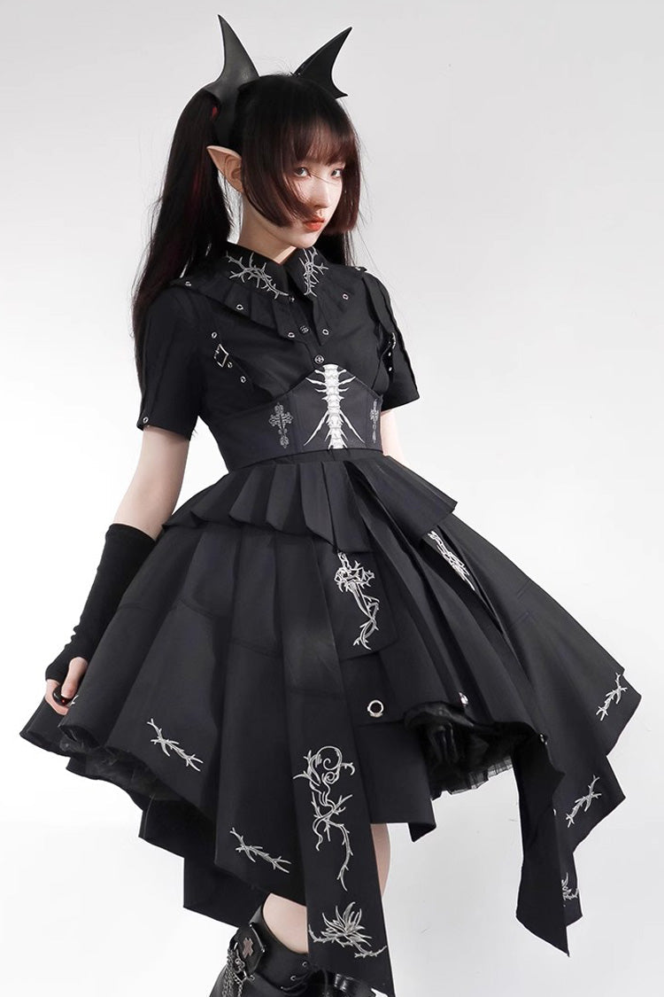Black Travelling Thorns Short Sleeves Print Gothic Elegant Lolita Dress - Product - 8