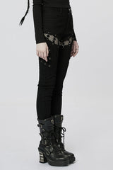 Black Stitching Slim Mesh Buckles Metal Hardware Women's Steampunk Pants - Product - 2