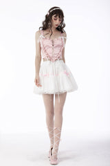 White Women's Gothic Lolita Bowknot Multi-Layered Lace Trim Mini Skirt - Product - 9