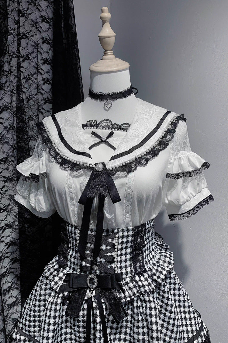Sailor Collar Ruffle Bowknot Lace Jirai Kei Japanese Blouse 2 Colors - White - 2