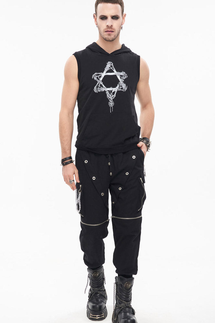 Black Punk Multi Pocket Skull Claw Metal Chain Decorative Zipper Wear More Men's Long Pants - Product - 3