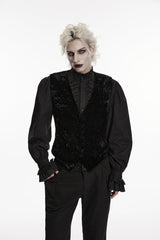 Black V Collar Printed Slim Buckled Men's Gothic Retro Velvet Vest - Black - 1