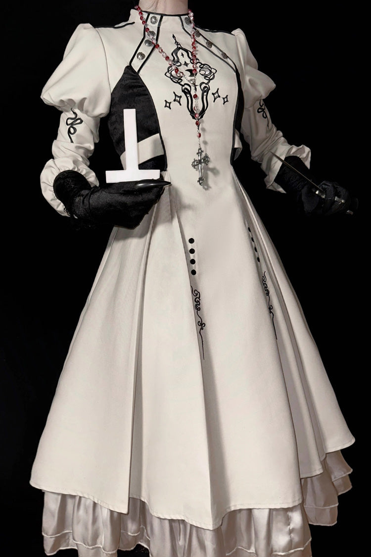 White Long Sleeves Multi-layer Moon Talisman Print Ruffle Gothic Lolita Dress - Product - 2