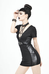 Black Deep V Inverted Tight Sexy Punk Womens Dress With Chocker - Product - 3