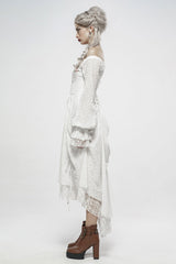 White Off Shoulder Long Puff Sleeves Ruffle Mesh Women's Gothic Dress - Product - 2