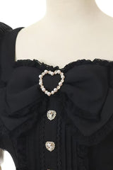 Sweet Jirai Kei Square Collar Short Sleeves Ruffle Bowknot Lace Japanese Dress Set 3 Colors - Product - 9