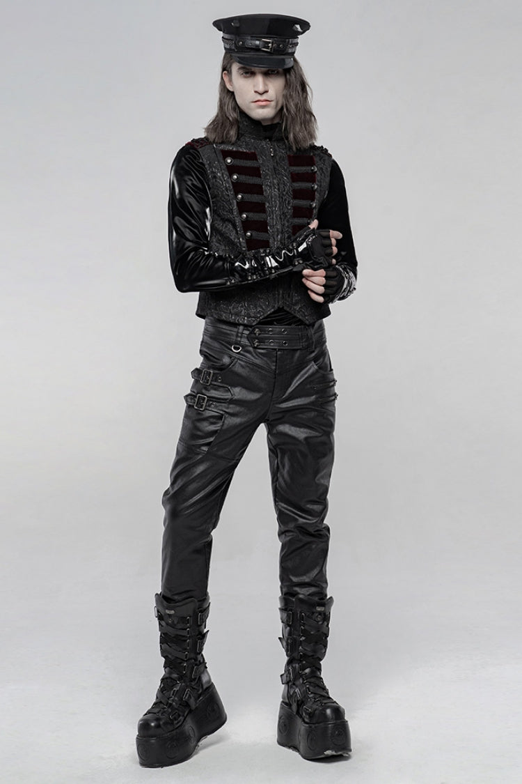 Black Rivets Leather Buckle Men's Steampunk Military Hat - Product - 4