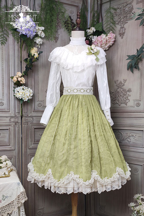 Green Elegant Vintage Tulip Multi-Layer Ruffled Classic Lolita Skirt Dress - Product - 6