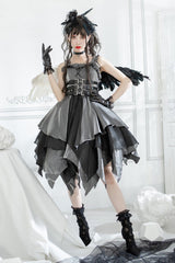 Silver/Grey [Seven Deadly Sins: Lust] Multi-Layered Irregular Gothic Lolita Jsk Dress - Silver/Grey - 1