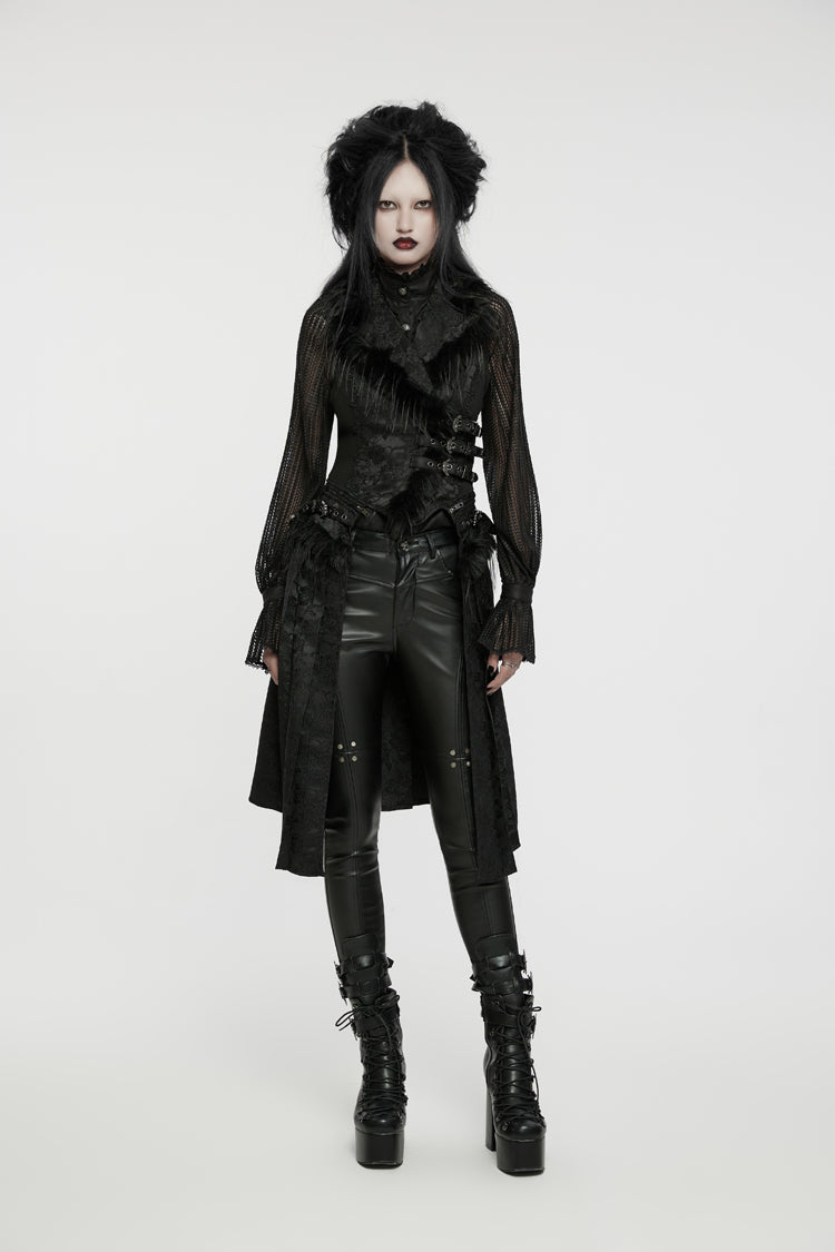Black V Collar Sleeveless Jacquard Detachable Lace-Up Women's Gothic Vest - Product - 9