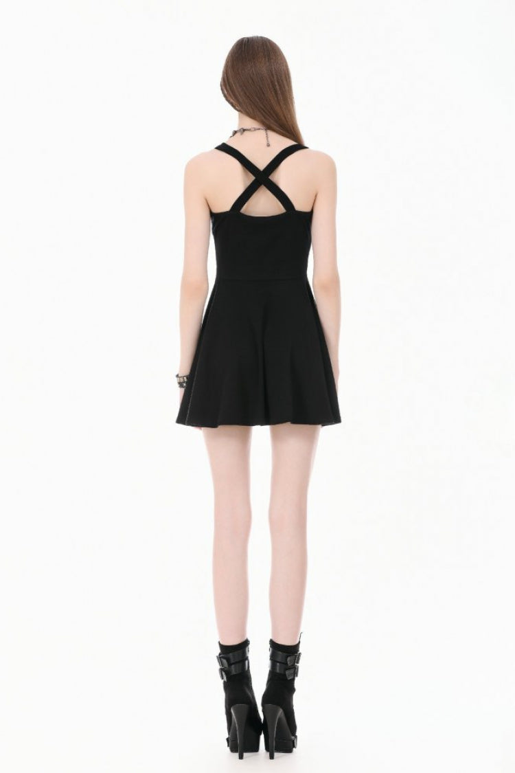 Black Cross Straps Cut-Out Women's Sweet Balletcore Mini Slip Dress - Product - 4