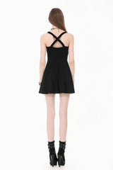 Black Cross Straps Cut-Out Women's Sweet Balletcore Mini Slip Dress - Product - 4