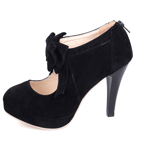 Elegant Pure Color Bowknot Round-toe Sweet Lolita High Heel Shoes - Product - 6