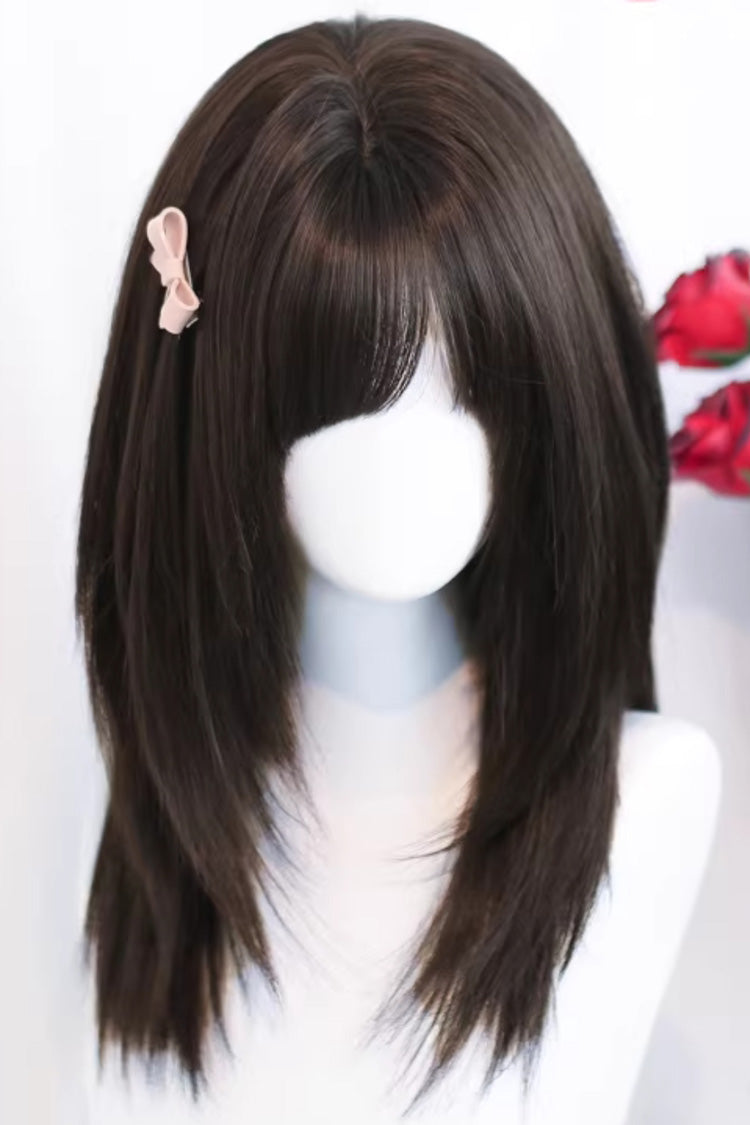 Black Tea Brown Straight Cute Wispy Bangs Daily Sweet Lolita Wig - Product - 2