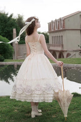 Apricot [Fantasy Butterfly] Triple-Layered Ruffle Embroidery Bowknot Lace Sweet Princess Lolita Jsk Dress - Product - 5