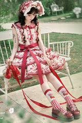 Red Triple-Layered [Cherries Are Ripe] Print Ruffle Sweet Lolita Skirt Set - Product - 8