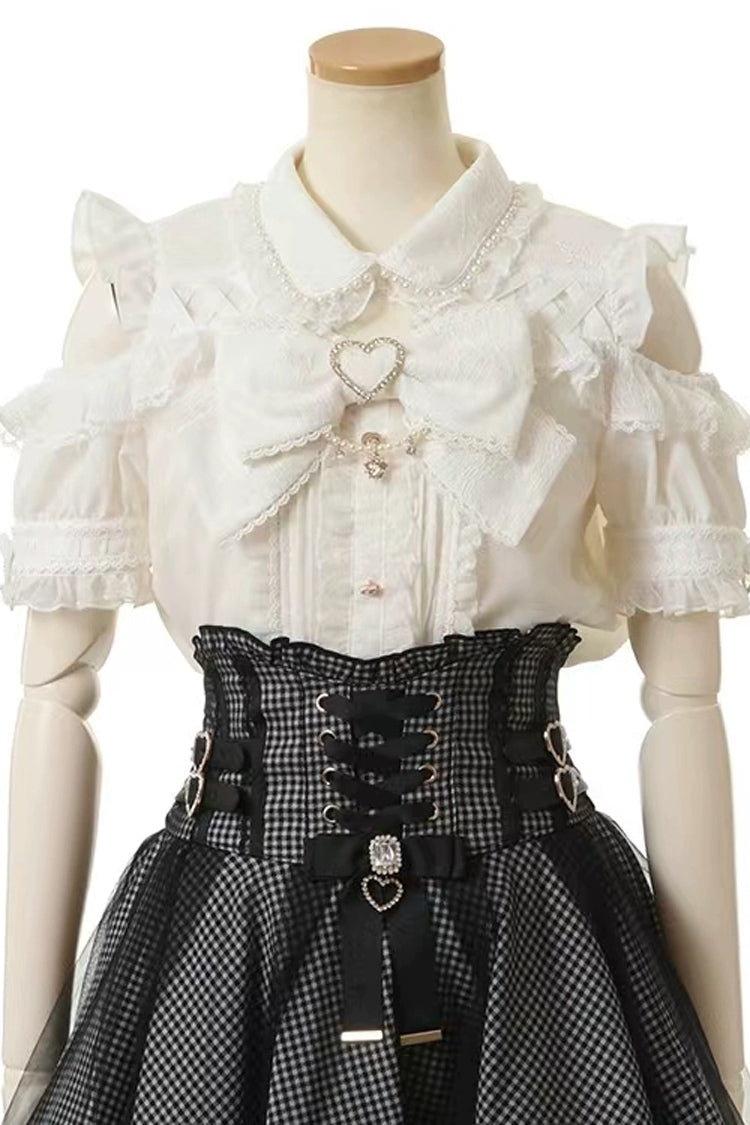 Japanese High Waisted Ruffle Mesh Belt Buckles Jirai Kei Skirt 3 Colors - Product - 5