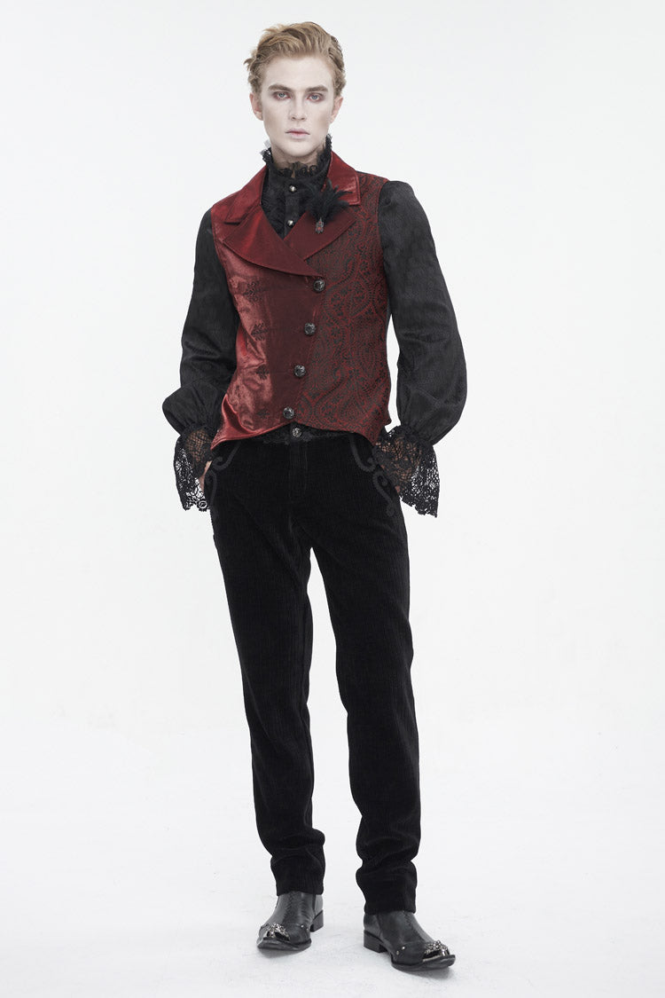 Red Embossed Feather Men's Gothic Waistcoat - Product - 4