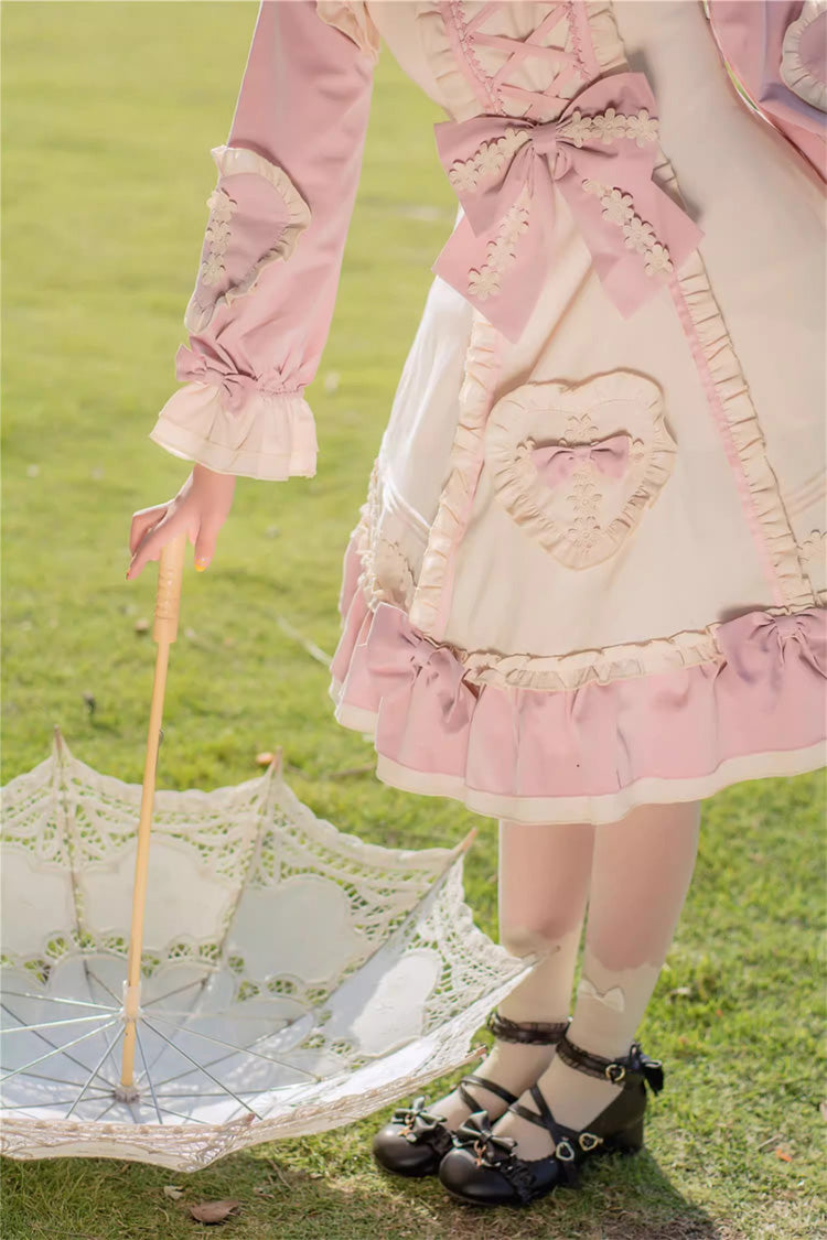 Pink/White [Little Florist] Long Sleeves Ruffle Bowknot Lace-Up Sweet Plus Size Princess Lolita Dress - Product - 6
