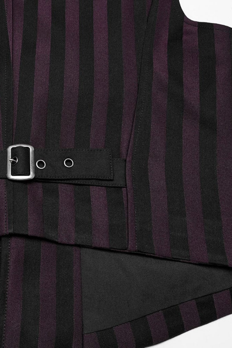 Black/Red V Collar Sleeveless Striped Print Buckle Men's Punk Vest - Product - 8