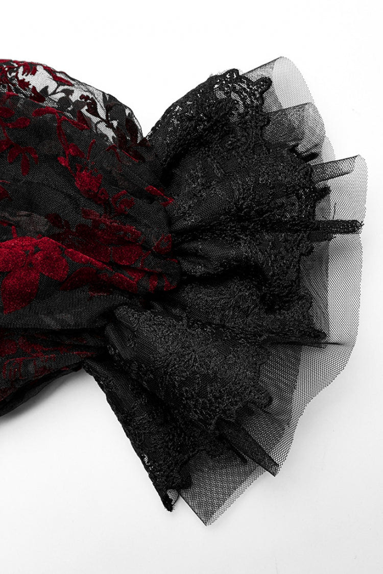 Short Puff Sleeves Print Ruffle Lace Women's Gothic Dress 2 Colors - Product - 14