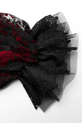 Short Puff Sleeves Print Ruffle Lace Women's Gothic Dress 2 Colors - Product - 14