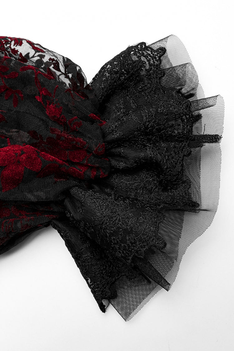 Short Puff Sleeves Print Ruffle Lace Women's Gothic Dress 2 Colors - Product - 14