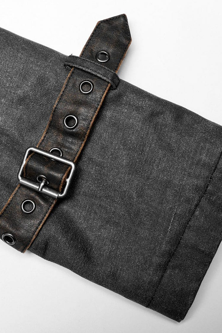 Grey Stand Collar Fake Two Piece Cloak Stitching Metal Buckle Mens Steampunk Coat - Product - 8