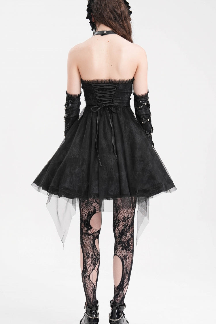 Black Halterneck Backless A-Line Women's Gothic Punk Short Dress - Product - 3
