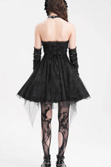 Black Halterneck Backless A-Line Women's Gothic Punk Short Dress - Product - 3