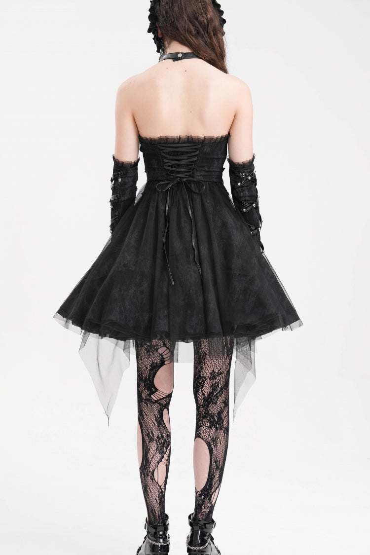 Black Halterneck Backless A-Line Women's Gothic Punk Short Dress - Product - 3
