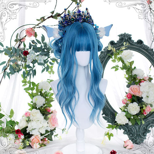 Homochromatic Blue Gradient Long Curly Sweet Lolita Wigs - Blue - 1