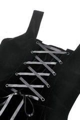 Black Horn Embroidered Lace-Up Women's Gothic Velvet Maxi Dress - Product - 17