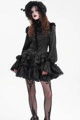 Black Long Sleeves Print Ruffle Lace Women's Gothic Blouse - Product - 5