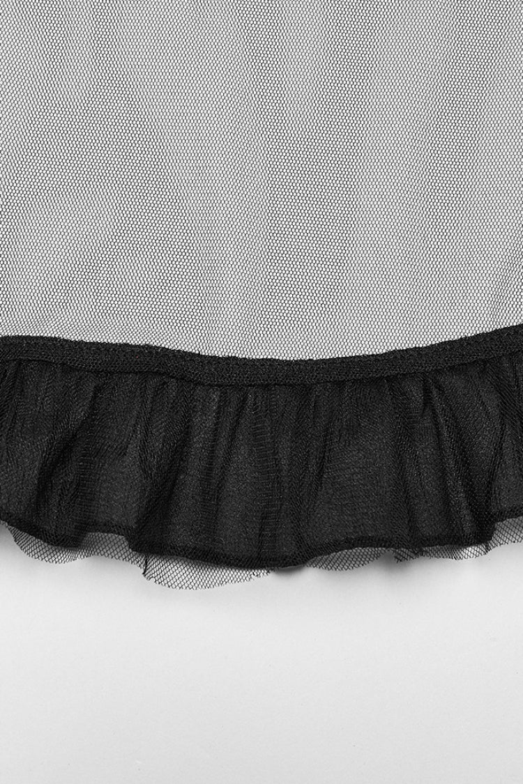 Black/Red Ruffle Stitching Mesh Plaid High/low Women's Gothic Skirt - Product - 8