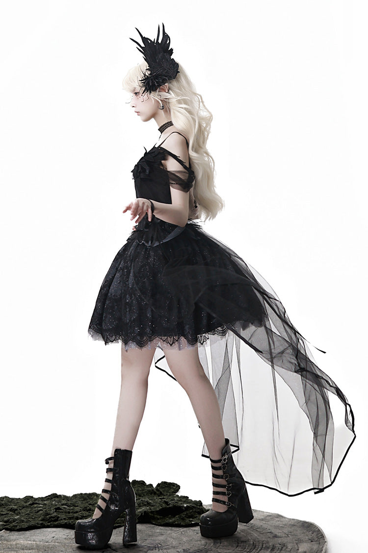 Black [Black Swan's Prayer] Sleeveless Ruffle Bowknot Gothic Ballet Lolita Jsk Dress - Product - 11