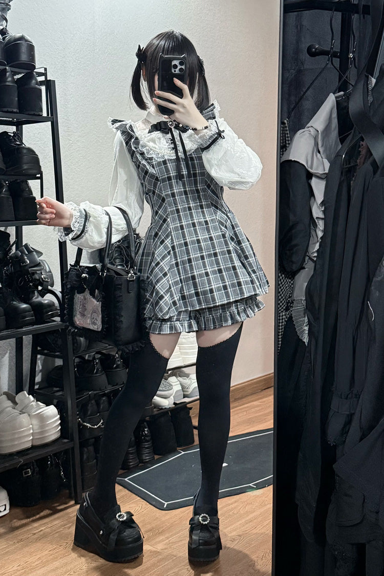 [First Love Contract] Print Bowknot Lace Gothic Jirai Kei Dress Set 4 Versions - Product - 11