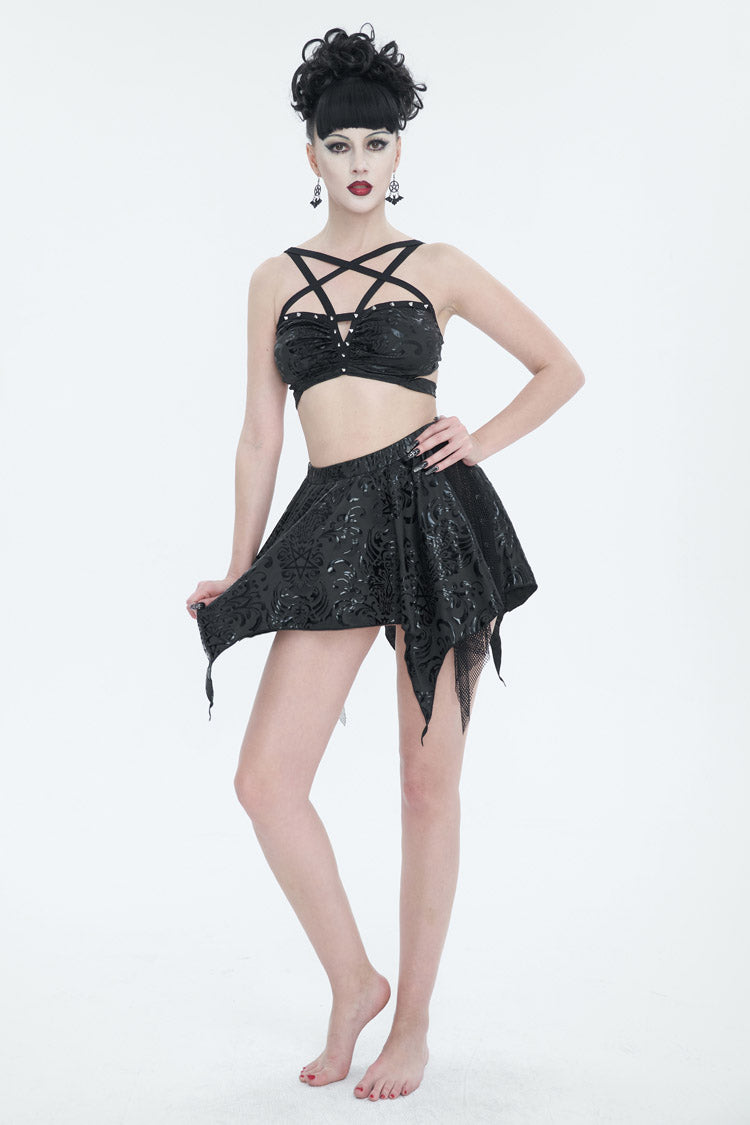 Black Pentagram Print Strap Two Piece Women's Gothic Swimsuit - Product - 2