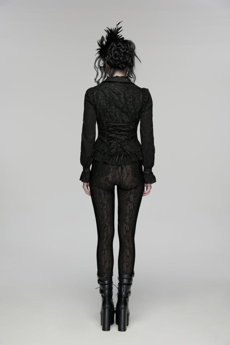 Black V Collar Sleeveless Cut-Out Lace Slim Women's Gothic Cool Vest - Product - 2