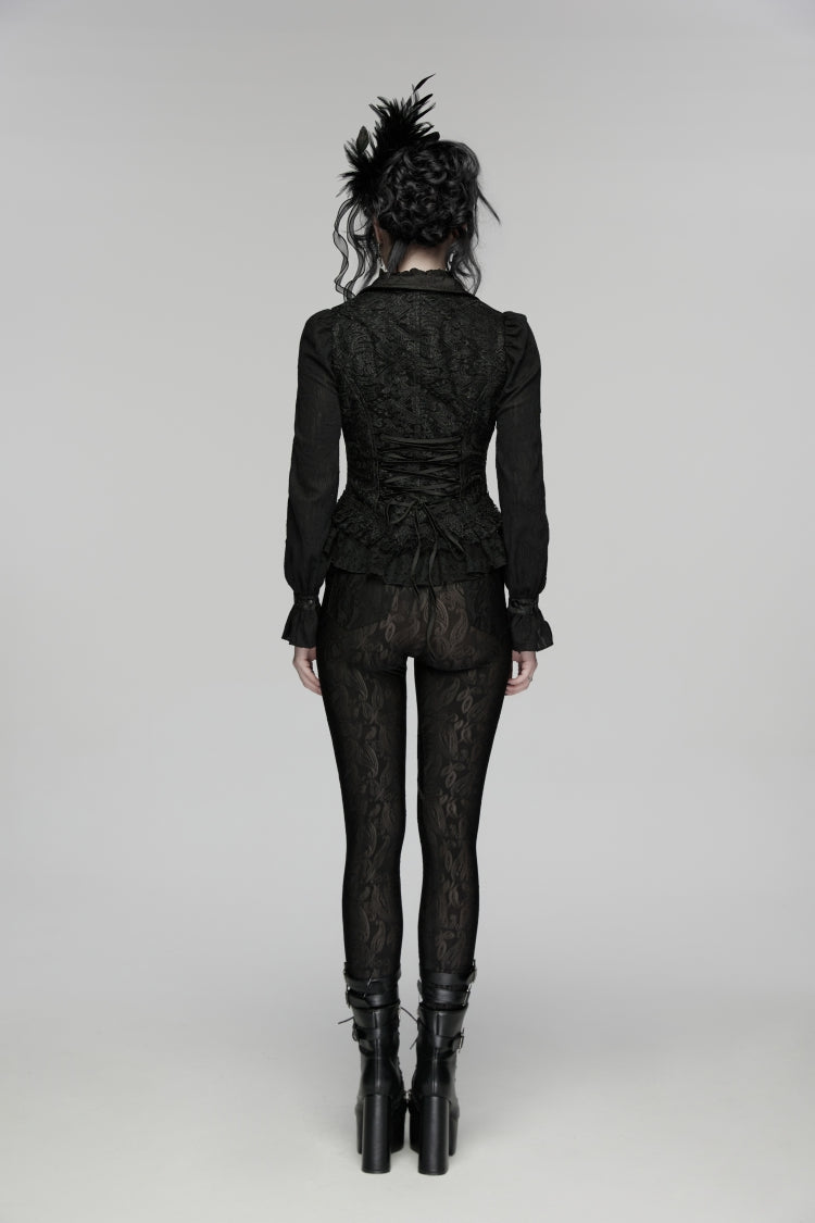 Black V Collar Sleeveless Cut-Out Lace Slim Women's Gothic Cool Vest - Product - 2